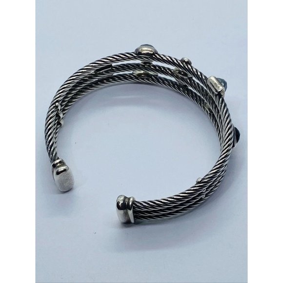 David Yurman Cable Sterling Silver Black Onyx Hematite & Diamond  Confetti Cuff - Picture 9 of 14